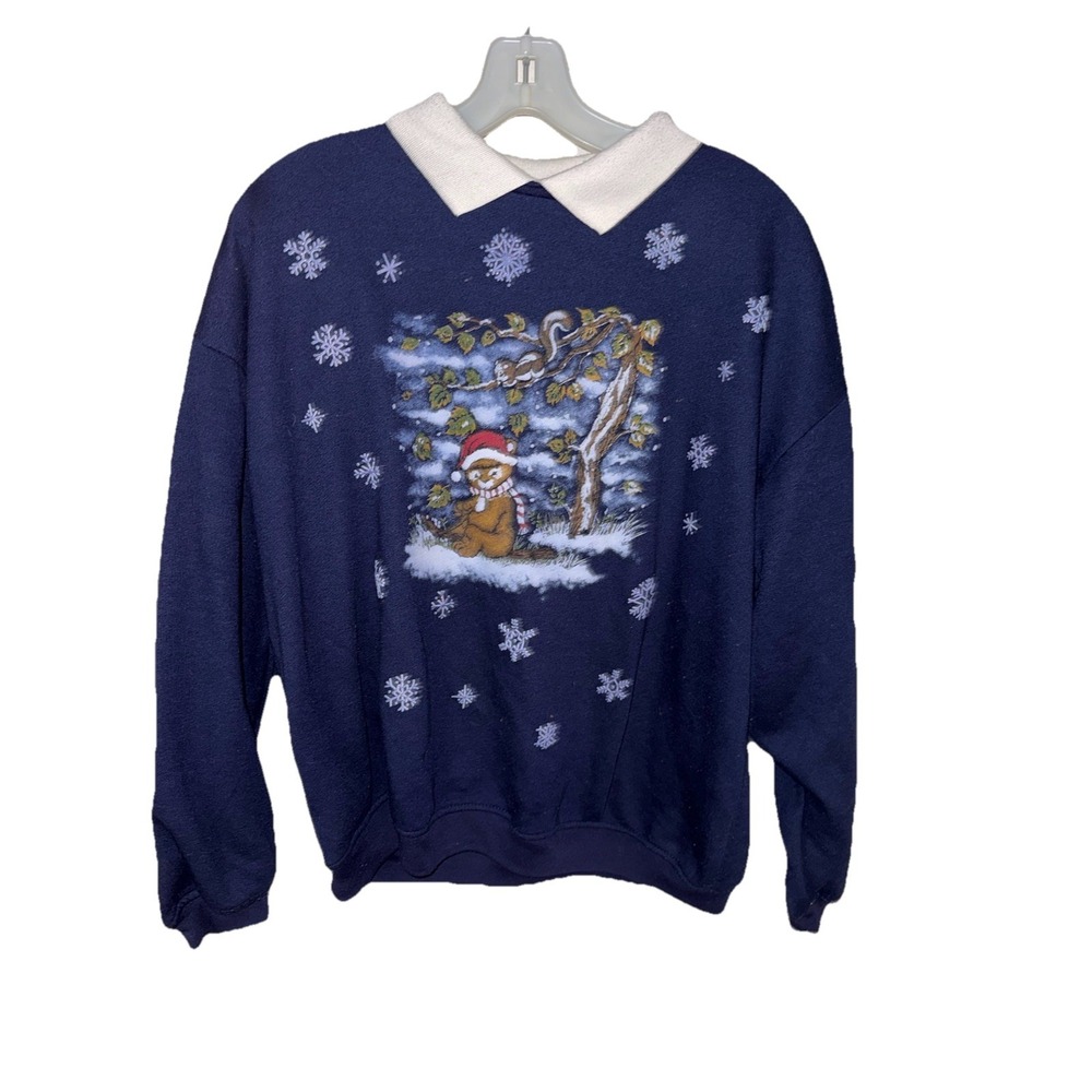 Vintage Basic Edition Holiday Womens Ugly Sweaters Christmas 90s Blue Size L - Picture 2 of 7